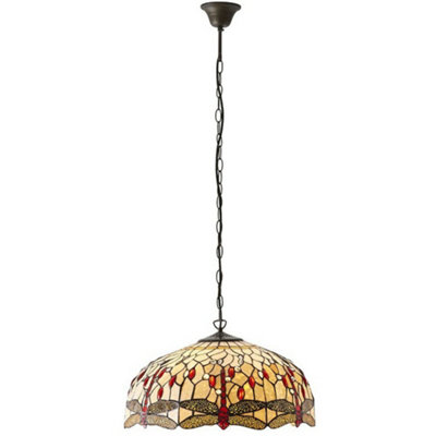 Tiffany Glass Hanging Ceiling Pendant Light Bronze Chain Dragonfly Shade I00104 from B&Q