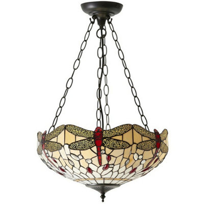 Tiffany Glass Hanging Ceiling Pendant Light Bronze & Dragonfly Lamp Shade I00105 from B&Q