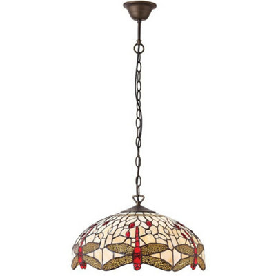 Tiffany Glass Hanging Ceiling Pendant Light Bronze Chain Dragonfly Shade I00106 from B&Q
