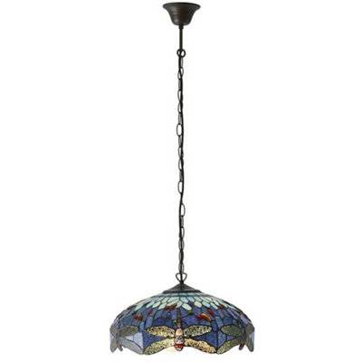 Tiffany Glass Hanging Ceiling Pendant Light Blue Dragonfly 3 Lamp Shade I00109 from B&Q