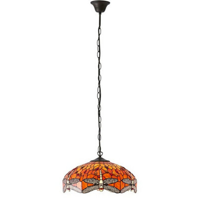 Tiffany Glass Hanging Ceiling Pendant Light Orange Dragonfly 3 Lamp Shade I00112 from B&Q