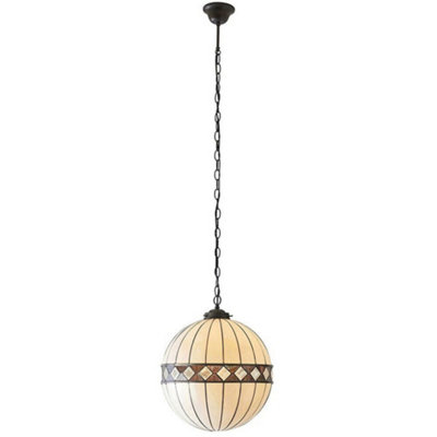 Tiffany Glass Hanging Ceiling Pendant Light Bronze & Natural Globe Shade I00118 from B&Q
