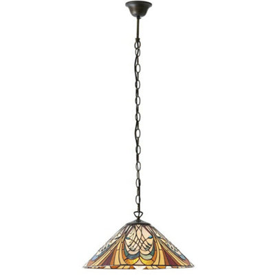 Tiffany Glass Hanging Ceiling Pendant Light Bronze Chain Down Lamp Shade I00121 from B&Q