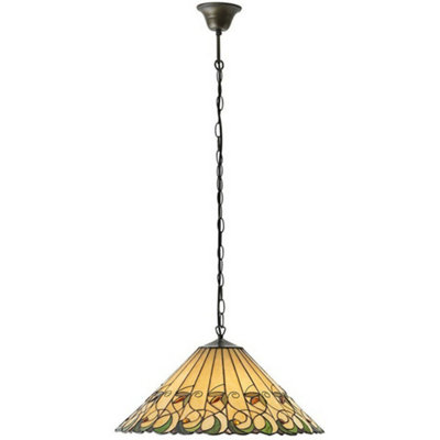 Tiffany Glass Hanging Ceiling Pendant Light Bronze & Amber Floral Shade I00127 from B&Q