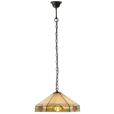 Tiffany Glass Hanging Ceiling Pendant Light Bronze & Amber Art Deco Shade I00146 from B&Q