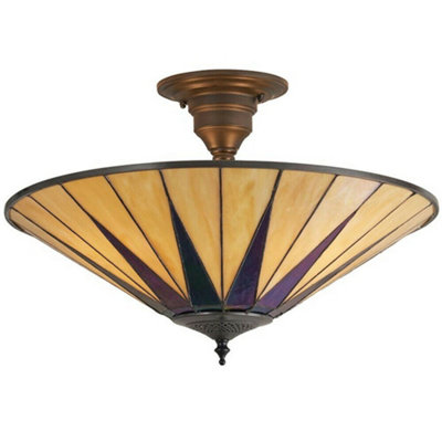 Tiffany Glass Hanging Ceiling Pendant Light Dark Bronze 3 Lamp Shade I00159 from B&Q