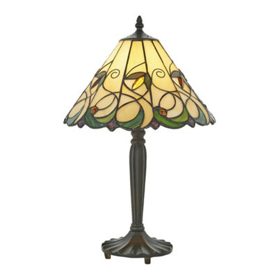Small Tiffany Glass Led Table LampFloral DesignDark Bronze Finish from B&Q