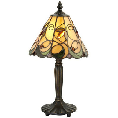 Tiffany Glass Table Lamp Light Dark Bronze & Amber Bead Art Nouveau Shade I00209 from B&Q
