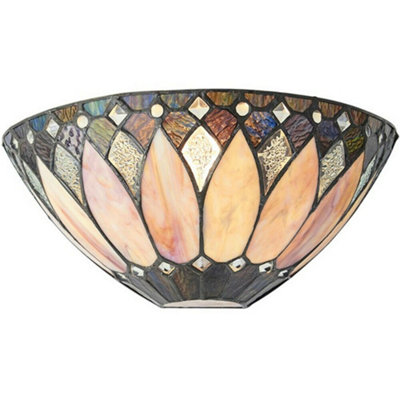  - Tiffany Glass Wall Light Cream & Textured Deco Shade Interior Sconce I00241