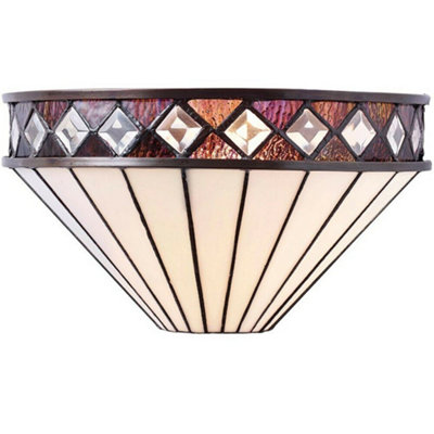 Tiffany Glass Wall Light Rich Cream & Diamond Trim Shade Interior Sconce I00247 from B&Q