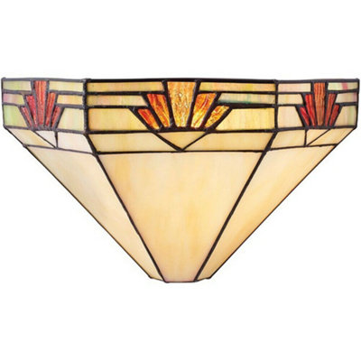 Tiffany Glass Wall Light Rich Cream & Gold Pendant Shade Interior Sconce I00256 from B&Q