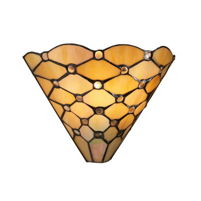 Tiffany Glass Geometric Wall LightMatt Black Steel40W E14 Golf Bulb Needed from B&Q