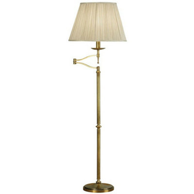  - Luxury Moving Swing Arm Feature Floor Lamp Antique Brass & Beige Organza Shade