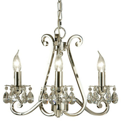  - Esher Ceiling Pendant Chandelier Polished Nickel & Crystal Curved 3 Lamp Light