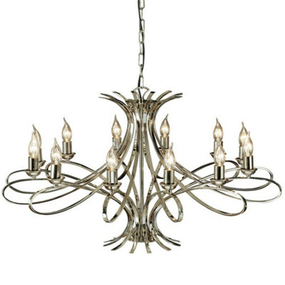  - Eaves Hanging Ceiling Pendant Chandelier 12 Lamp Polished Nickel Curve Arm Light