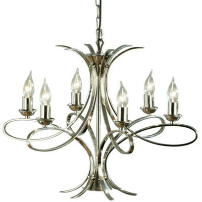  - Eaves Hanging Ceiling Pendant Chandelier 6 Lamp Polished Nickel Curve Arm Light
