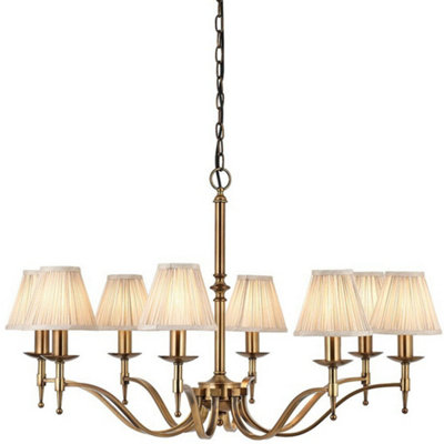 Avery Ceiling Pendant Chandelier Light 8 Lamp Antique Brass & Beige Pleat Shade from B&Q