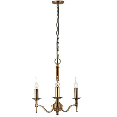 Avery Ceiling Pendant Chandelier Light 3 Lamp Antique Brass Curved Candelabra from B&Q