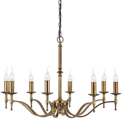 Avery Ceiling Pendant Chandelier Light 8 Lamp Antique Brass Curved Candelabra from B&Q