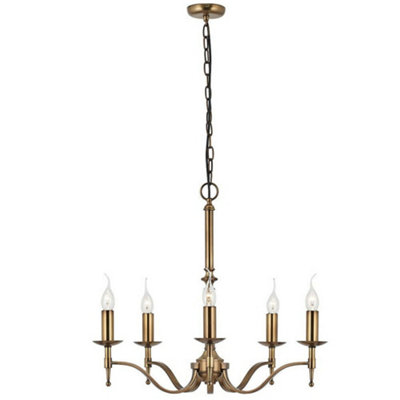 Avery Ceiling Pendant Chandelier Light 5 Lamp Antique Brass Curved Candelabra from B&Q