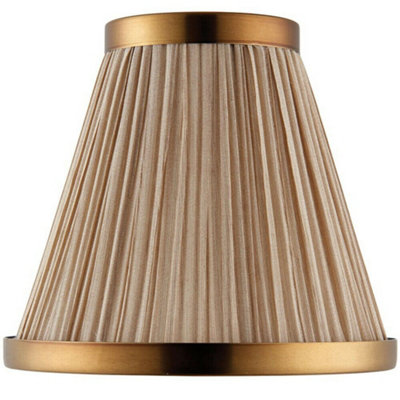 6" Luxury Round Tapered Lamp Shade Beige Pleated Organza Fabric & Antique Brass from B&Q
