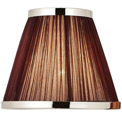  - 8" Luxury Round Tapered Lamp Shade Brown Pleated Organza Fabric & Bright Nickel