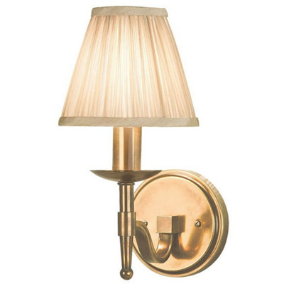 Avery Luxury Single Arm Wall Light Traditional Antique Brass & Beige Pleat Shade from B&Q