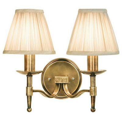 Avery Luxury Twin Arm Wall Light Traditional Antique Brass & Beige Pleat Shade from B&Q