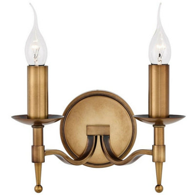 Avery Luxury Twin Wall Light Antique Brass Traditional Candelabra Lamp Holder from B&Q