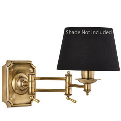 B&Q Adjustable Swing Arm Wall Mount Solid Brass No Shade Bedside Reading Lamp Light