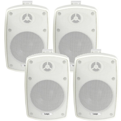 Loops 4X 8" 160W White Outdoor Rated Speakers 8 Ohm Weatherproof Wall Mounted Hifi from B&Q