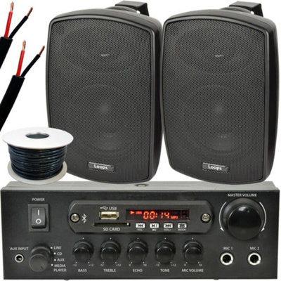 Loops Outdoor Bluetooth Speaker Kit 2X 60W Black Stereo Amplifier Garden Bbq Parties from B&Q