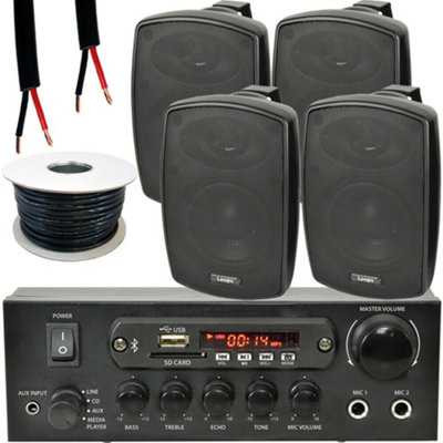 B&Q -  Outdoor Bluetooth Speaker Kit 4X 60W Black Stereo Amplifier Garden Bbq Parties