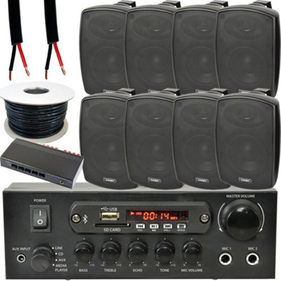 Loops 4 Zone Outdoor Bluetooth Kit 8X 60W Black Speaker Stereo Amplifier Garden Bbq from B&Q