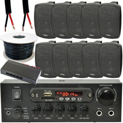 Loops Outdoor Bluetooth Speaker Kit 10X 60W Stereo Amp 5 Zone Garden Parties Black