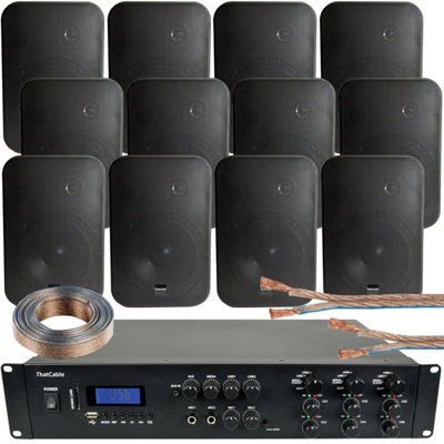 Loops 1200W Bluetooth Sound System 12X 200W Black Wall Speaker 6 Zone Matrix Amplifier from B&Q