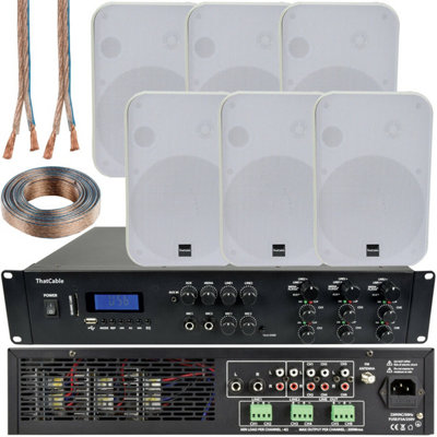 Loops 1200W Bluetooth Sound System 6X 200W White Wall Speaker 6 Zone Matrix Amplifier from B&Q