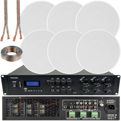 Loops 1200W Bluetooth Sound System 6X 120W Slim Ceiling Speaker 6 Zone Mixer Amplifier from B&Q