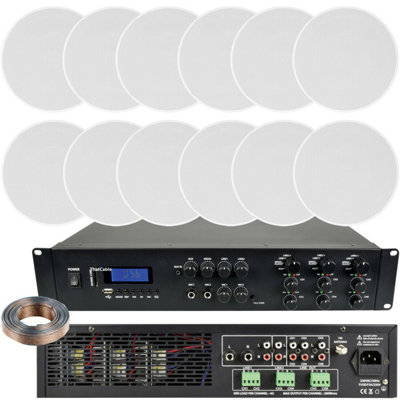 Loops 1200W Loud Bluetooth Sound System 12X 120W Slim Ceiling Speaker 6 Zone Amplifier