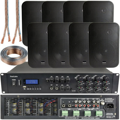 B&Q -  1600W Bluetooth Sound System 8X 200W Black Wall Speaker 8 Zone Matrix Amplifier