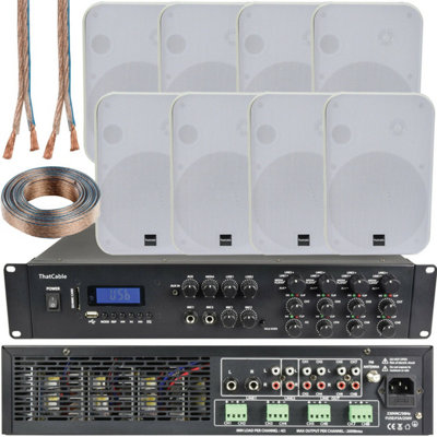 B&Q -  1600W Bluetooth Sound System 8X 200W White Wall Speaker 8 Zone Matrix Amplifier