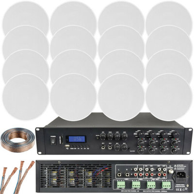 B&Q -  1600W Loud Bluetooth Sound System 16X 120W Slim Ceiling Speaker 8 Zone Amplifier