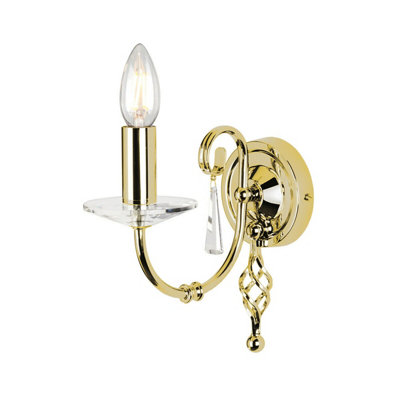 Elegant Polished Brass Wall Light With Cut Glass DropletsLed E14 60W Sconce from B&Q