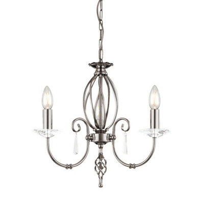 Elegant 3 Bulb Chandelier With Cut Glass Droplets And Polished Nickel Finish from B&Q