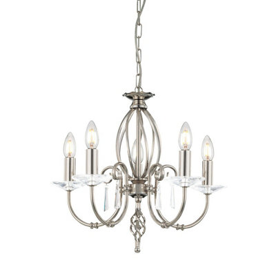 Elegant 5 Bulb Chandelier With Cut Glass Droplets And Polished Nickel Finish from B&Q
