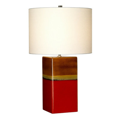 Elegant Ceramic Table Lamp With Cream Linen Shade And Colorful Glaze For Modern Interiors from B&Q