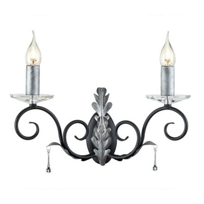 Elegant Twin Wall Light Sconce With Handmade Glass Droplets In Black And Silver Finish from B&Q