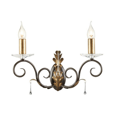 Elegant Twin Wall Light Sconce With Handmade Glass Droplets In Bronze Gold Finish from B&Q