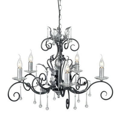  - Elegant 5 Bulb Handmade Chandelier With Cut Glass In Black And Silver For Stunning Interiors