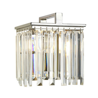  - Elegant Opal Glass Wall Light With Cut Crystals And Polished Nickel Finish